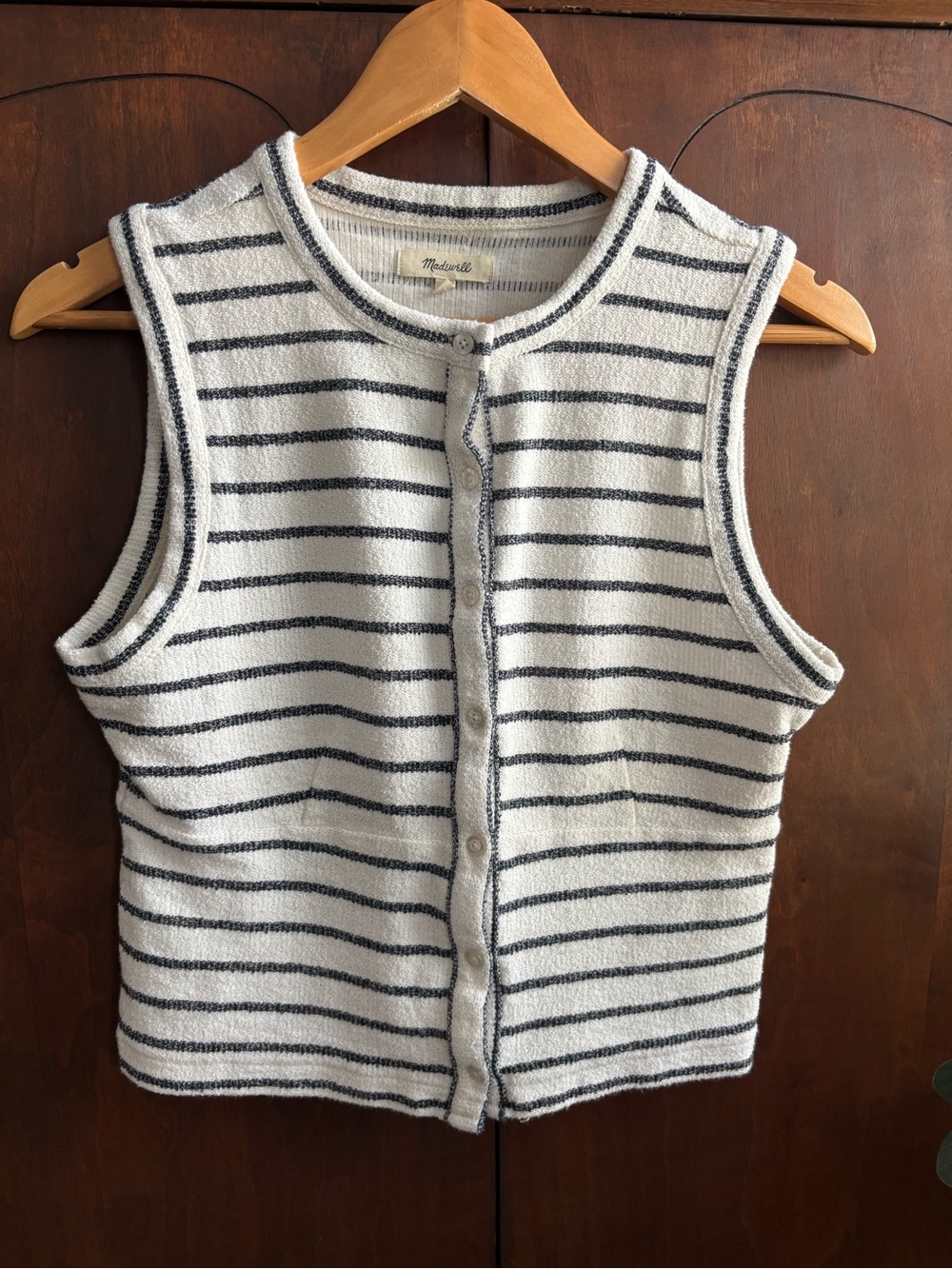 Madewell White Knit Button-Front Sleeveless Stripe Tank M